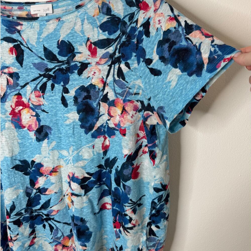 J. Jill Love Linen Blue Floral Short Sleeve Woven Shirt Plus Size 1X - Picture 4 of 8